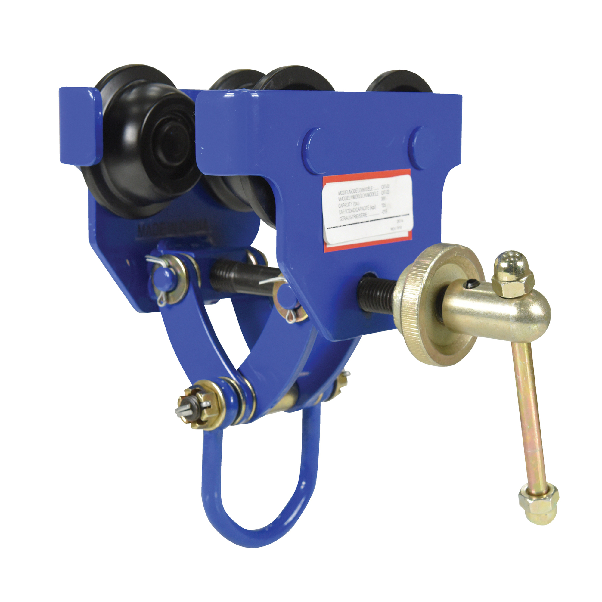Vestil Quick Install Manual Trolley - 300 lb Capacity, 10.25 in. Max Beam Height, Sealed Bearings, Model# QIT-03
